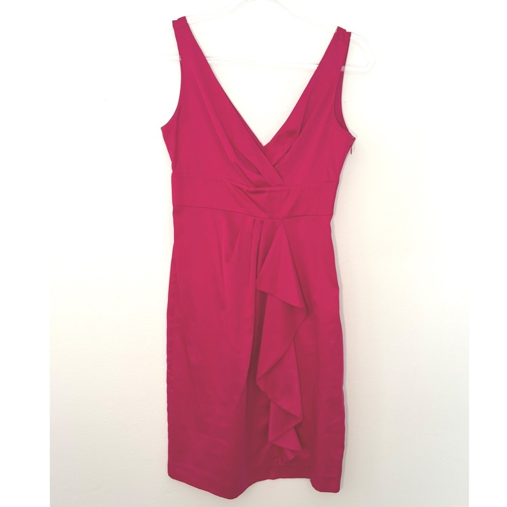 Banana Republic Pink Ruffle V-Neck Cocktail Dress Sleeveless Sheath Size 2